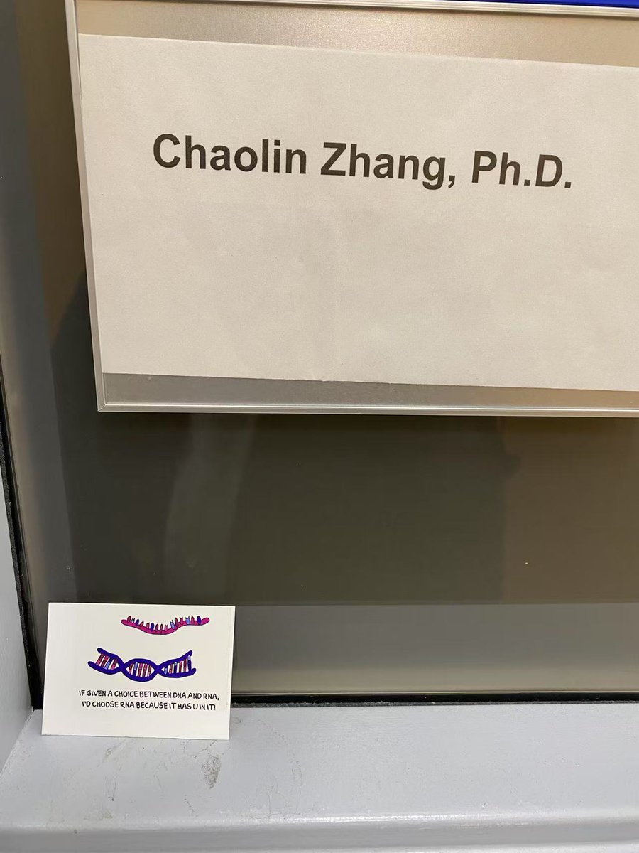 Found this card outside my office this morning - "#RNA has #U in it".  Someone is reminding me to hold on?  I guess I should continue my <a href="/NIH/">NIH</a> grant reviews, although they stopped giving grants...