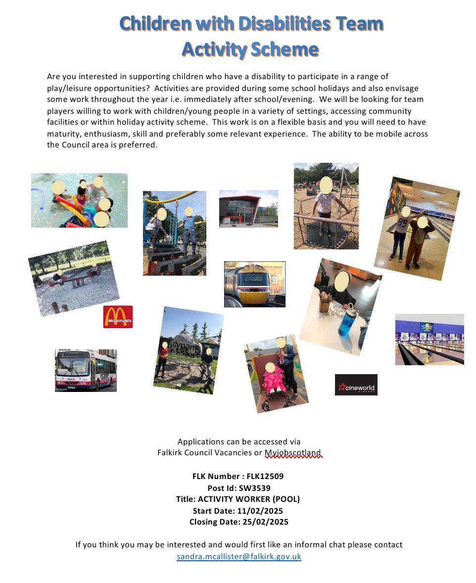 🚨Employment Opportunity🚨

<a href="/CWDFalkirk/">CWD Falkirk</a> are hiring for Summer Staff!! Everyday is different, with new challenges and adventures. This job is for you if you’re interested in a career in Education or Health. 

Apply here - myjobscotland.gov.uk/councils/falki…