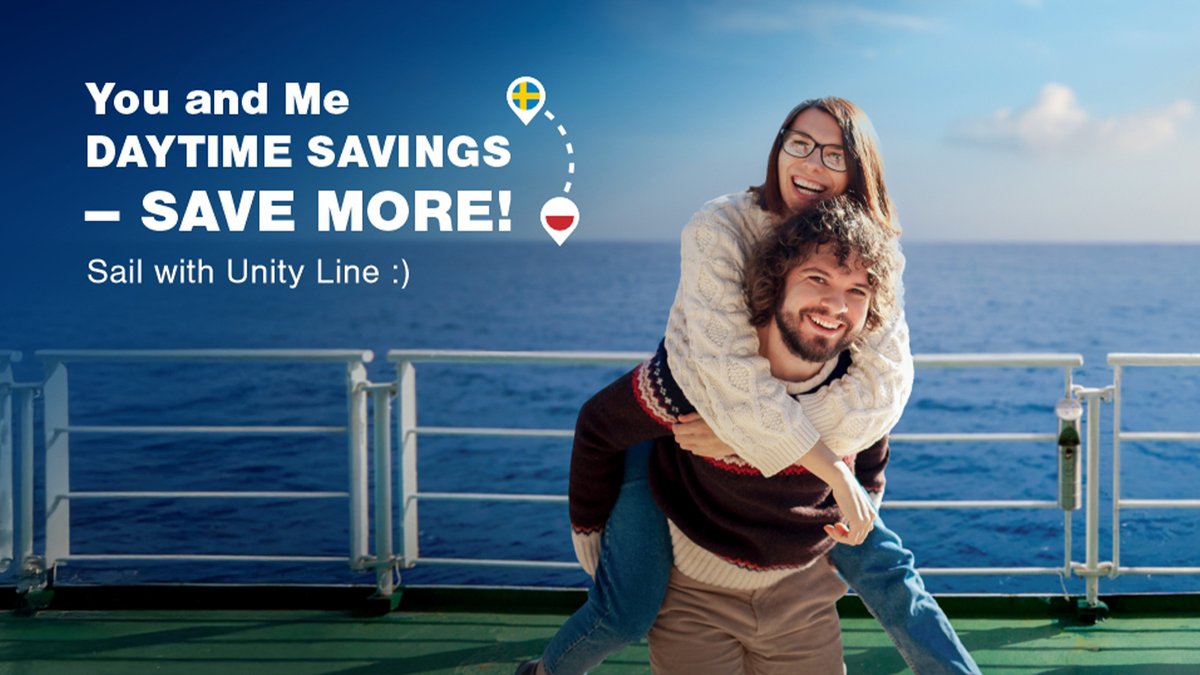UnityLine's tweet image. 🚢 Sail more, save more with Unity Line! 🌟 Take advantage of our special daytime fares, starting from just 82 PLN. Perfect for your next Sweden-Poland trip! 💙
Check out the details here: unityline.eu/offer/you-and-…
#TravelMore #DaytimeSavings #UnityLine