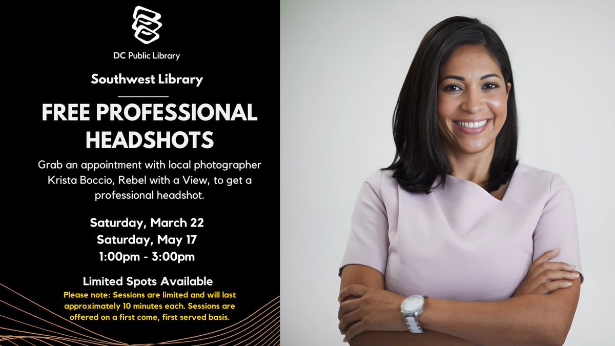 📅 SAVE THE DATES ⬇️ 

📸 Free Professional Headshots 

Need a fresh look for your job search or professional profiles? Join us at Southwest Library on Saturday, March 22, from 1-3 PM for free headshots! Sessions are first come, first served. Learn more: bit.ly/3WRll1S