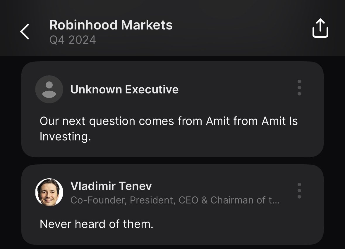 jevgenijs's tweet image. Robinhood $HOOD invited retail analysts (is that a correct term?) to their earnings call to ask questions:
“Our next question comes from Amit from Amit Is Investing”
“Never heard of them” 😂😂😂

So far spotted @amitisinvesting @Futurenvesting and @Kross_Roads