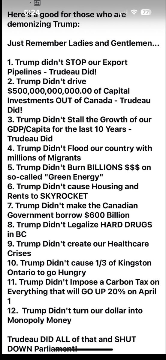 I do not know who created this list, but whoever did, nailed it!
Justin is the one people should be bashing, not Trump