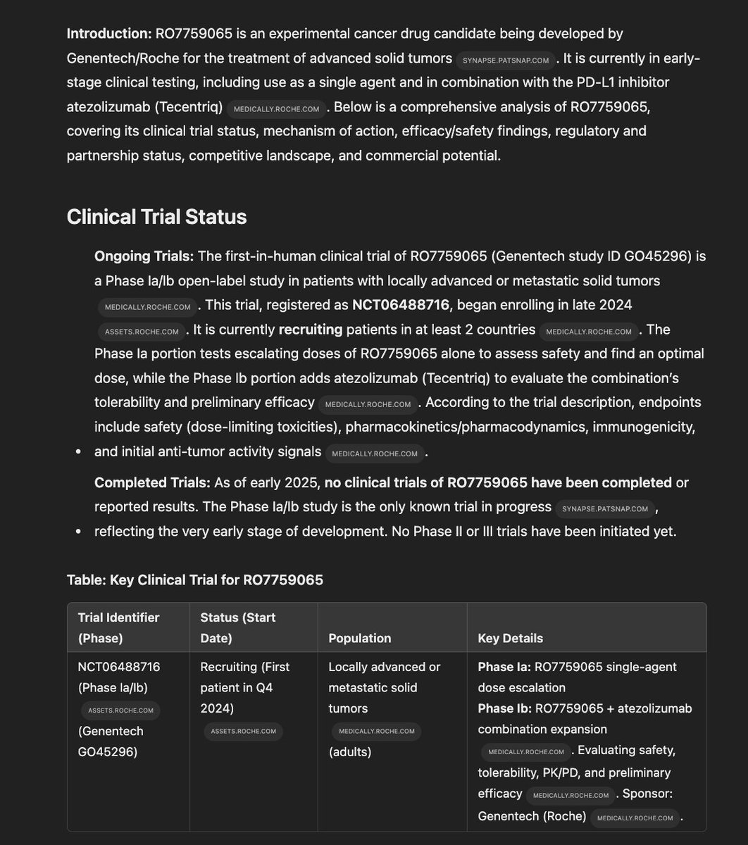 I've been testing using Deep Research to investigate the status of competitor drug candidates for a given biotech company and it already saves a huge amount of time.

The limitation relative to what companies want is you can't compare it to your own candidate data (bc that data