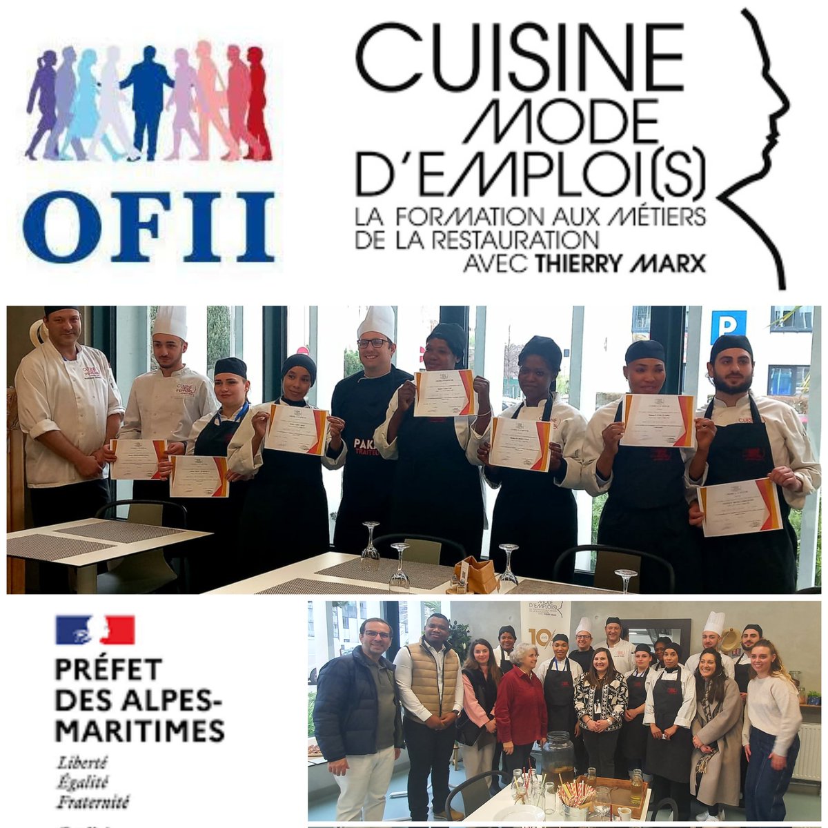 OBJECTIF INTÉGRATION 
Nous sommes toujours enthousiastes à valoriser les partenariats réussis !
La collaboration #DDETS06, <a href="/OFII_Nice/">OFII NICE</a> et <a href="/CuisineMEmplois/">CuisineModeDemplois</a> est concrètement positive avec 7 signataires du Contrat d'Intégration Républicaine formés, prêts à être recrutés <a href="/prefet06/">Préfet des Alpes-Maritimes🇫🇷</a>