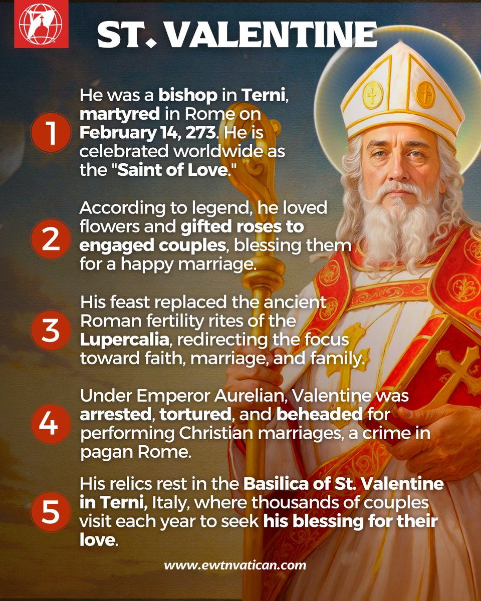 EWTNVatican's tweet image. St. Valentine, pray for us! We take you to Terni, Italy, to discover the true story of St. Valentine—the bishop who blessed couples and gifted them roses as a sign of love. Read more 👉🏻 t.ly/J7kT5