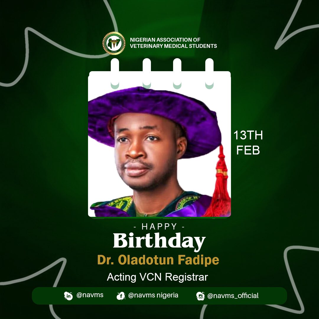 Happy Birthday to an exceptional leader and dedicated professional
May this special day bring you joy, peace, and fulfillment. May your commitment to the advancement of the veterinary profession continue to inspire and motivate us the coming generation 
Happy Birthday!
From NAVMS