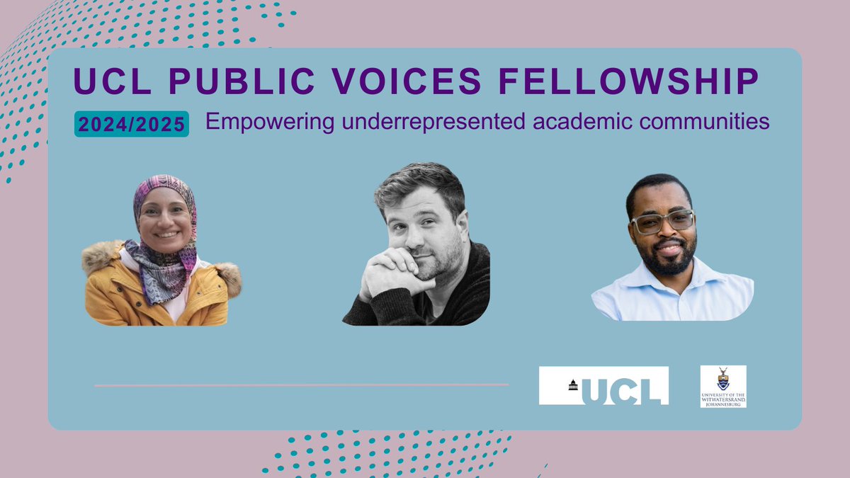 UCL Global Engagement (@ucl_global) on Twitter photo Meet the fellows for @UCL’s Public Voices Fellowship👏
🔹 <a href="/GawadHeba/">Heba Abd el Gawad | هبة عبد الجواد</a> (<a href="/UCLarchaeology/">UCL Institute of Archaeology</a>)
🔹 Jhono Bennett (<a href="/TheBartlettUCL/">The Bartlett</a>)
🔹 Siyabonga Ndwandwe (<a href="/UCL_IEHC/">UCL IEHC</a> & <a href="/UCL_PCPH/">UCL Primary Care & Population Health</a>)
They will be working to amplify underrepresented voices in global conversations.
🔗bit.ly/42TFOXH Meet the fellows for @UCL’s Public Voices Fellowship👏
🔹 <a href="/GawadHeba/">Heba Abd el Gawad | هبة عبد الجواد</a> (<a href="/UCLarchaeology/">UCL Institute of Archaeology</a>)
🔹 Jhono Bennett (<a href="/TheBartlettUCL/">The Bartlett</a>)
🔹 Siyabonga Ndwandwe (<a href="/UCL_IEHC/">UCL IEHC</a> & <a href="/UCL_PCPH/">UCL Primary Care & Population Health</a>)
They will be working to amplify underrepresented voices in global conversations.
🔗bit.ly/42TFOXH