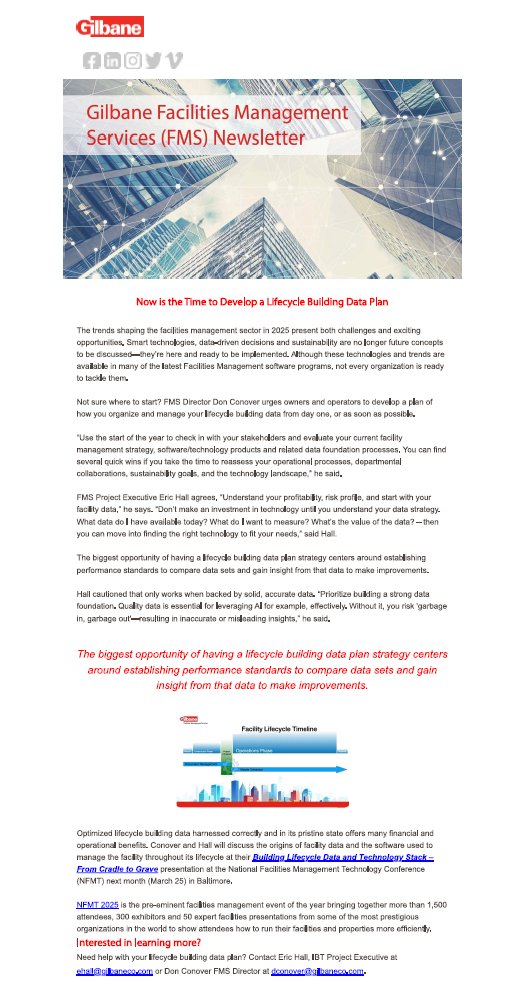 In this <a href="/GilbaneFMS/">GilbaneFMS</a> Blog, FMS leadership urges #owners and operators of #buildings to develop a plan of how you organize and manage your #lifecycle #building #data from day one or as soon as possible. Click the following link to read blog. linkedin.com/feed/update/ur…