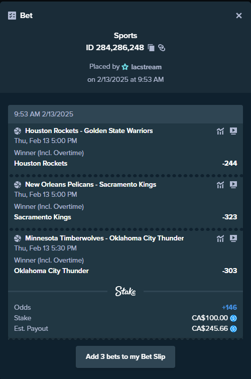 $150 giveaway tomorrow on stream if this parlay hits.

Bet this parlay with a minimum of $1, post screenshot and tag me to be qualified.

stake.games/sports/home?be…

kick.com/lacroixla