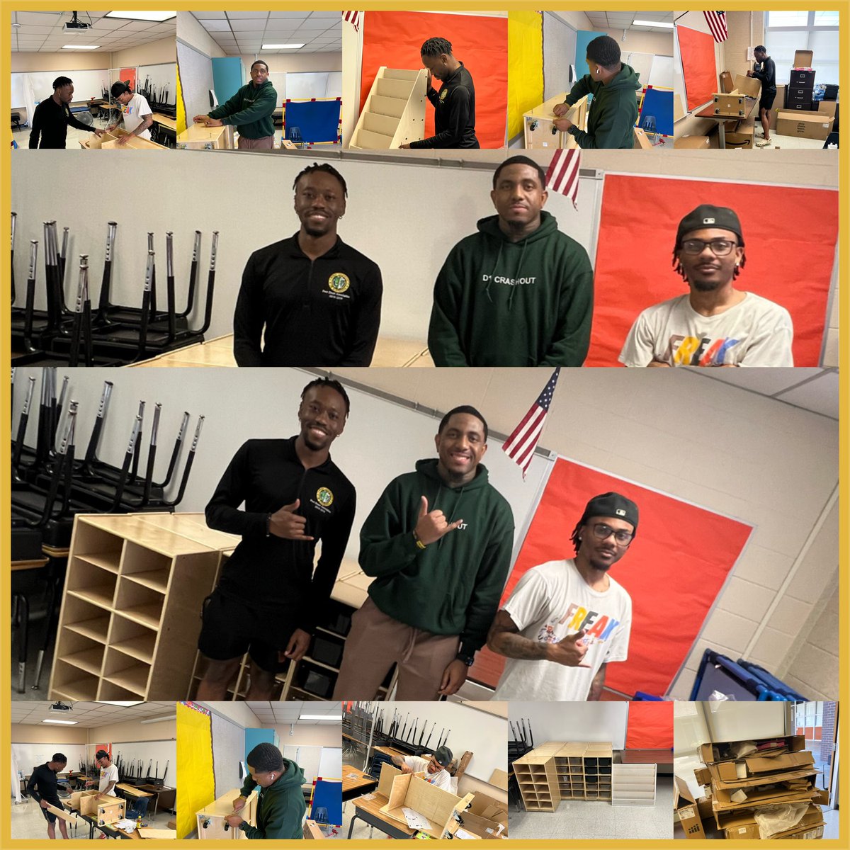 Thank you to my son and his line brothers from Alpha Phi Alpha Fraternity Inc. for putting shelves together for one of our classrooms. Our little cougars will be grateful! Service before their business!@CalvertES_AISD