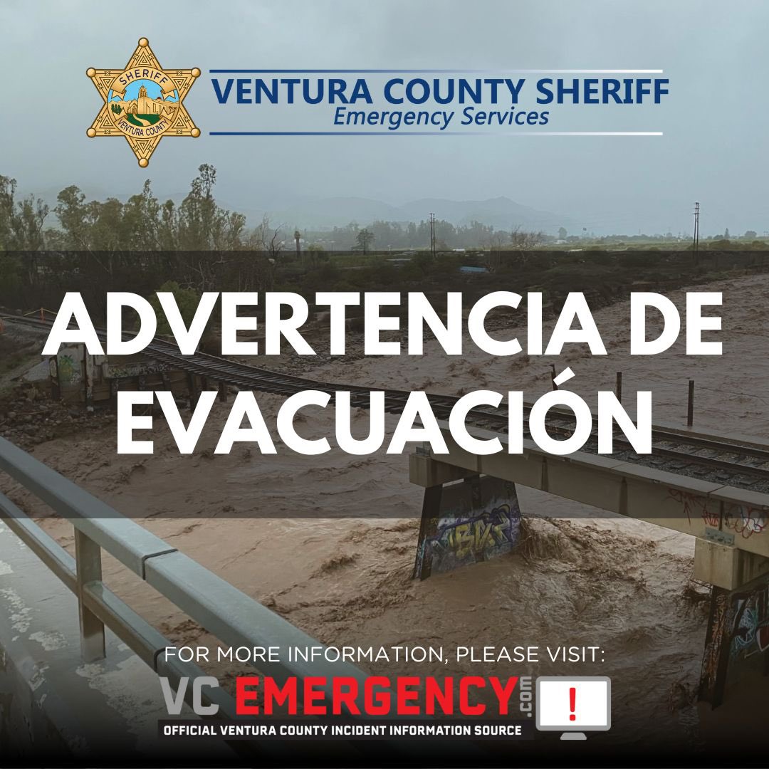 An EVACUATION WARNING has been issued for the Mountain Fire Burn Area due to the potential for increased hourly rainfall rates as forecast by the National Weather Service. For more information or to view the map of affected areas, visit vcemergency.com.