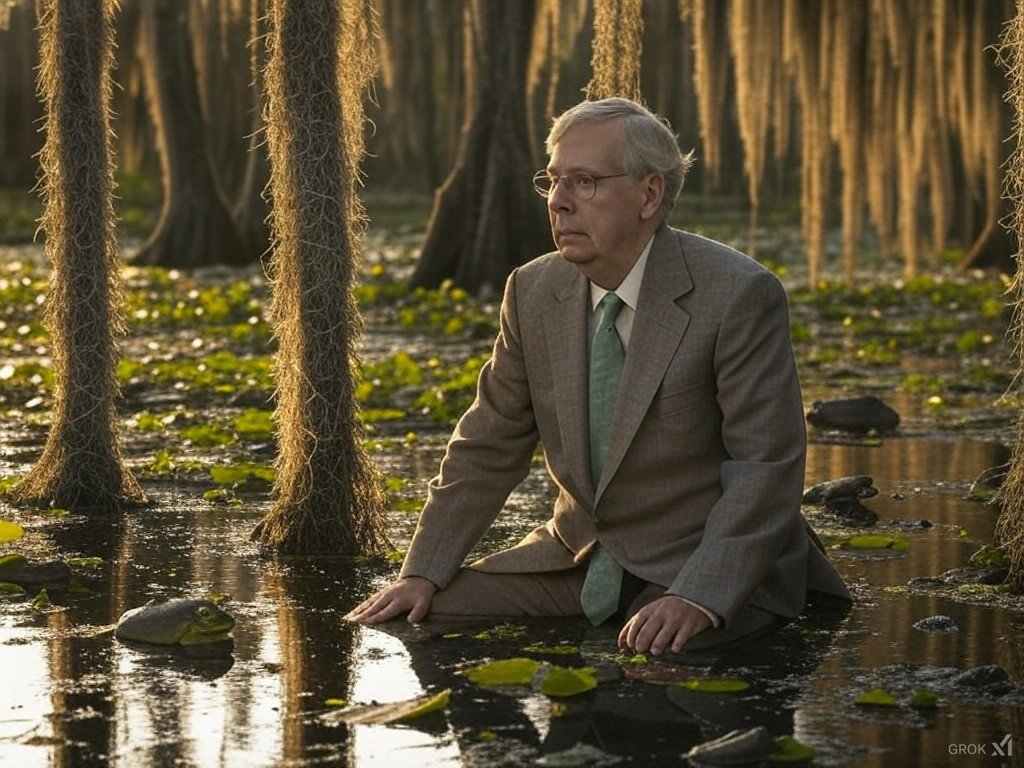Surveillance photo of Mitch about to leave from home to vote NO again for one of President Trump's cabinet nominees