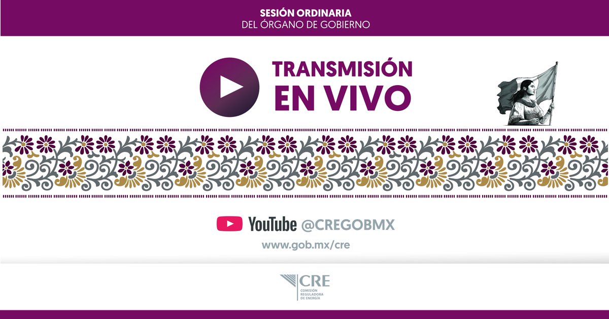 CRE México (@cre_mexico) on Twitter photo Sigue la transmisión en vivo de la Sesión Ordinaria del Órgano de Gobierno, este 13 de febrero de 2025, a las 13:00 horas. Ingresa al siguiente link:
youtube.com/live/36K049Rfz… Sigue la transmisión en vivo de la Sesión Ordinaria del Órgano de Gobierno, este 13 de febrero de 2025, a las 13:00 horas. Ingresa al siguiente link:
youtube.com/live/36K049Rfz…