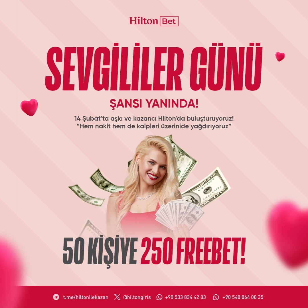 🎁14 Şubat Sevgililer Günü'ne girer girmez ilk hediyeniz Hilton'dan!

💰50 Kişiye tam 250 TL Freebet!

✅Takip et,
🔄RT et,
💚Beğen,
✍️Formu doldur

💰250 TL FreeBet kazanacak 50 kişiden biri ol.

❓Etkinlik Katılım: ws.tc/aaLwP