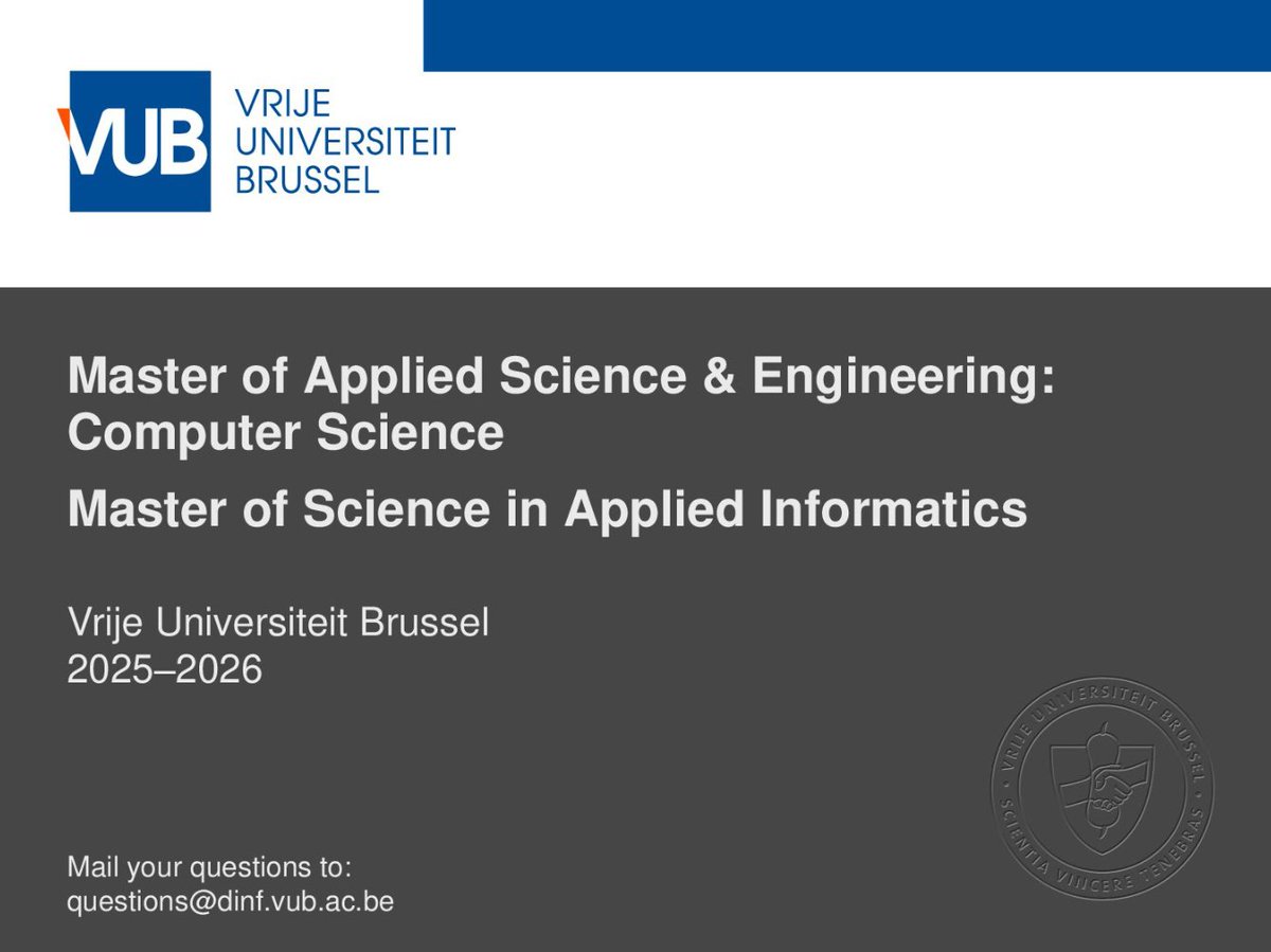 beatsigner's tweet image. Just gave an online info session for international students interested in our MSc in Computer Science and MSc in Applied Informatics programmes 😀
speakerdeck.com/signer/info-se…
@VUBrussel @DINFVUB