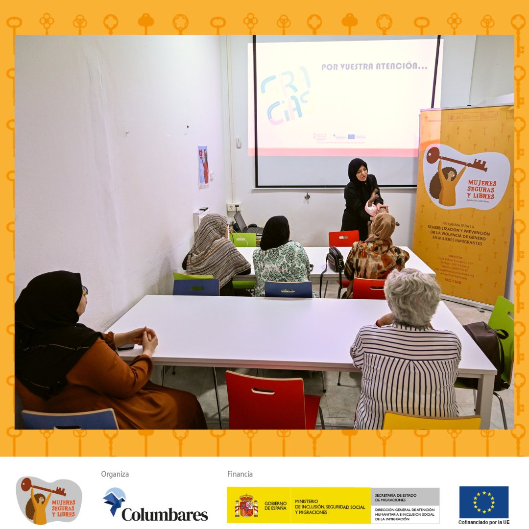 En #MujeresSegurasyLibres impartimos talleres reducidos para mujeres inmigrantes en riesgo de sufrir violencia de género. Abordamos empoderamiento, autoestima, estereotipos, salud, competencias digitales y más. Proyecto de <a href="/columbaresong/">Columbares</a>. #Columbares #Empoderamiento #Migrantes