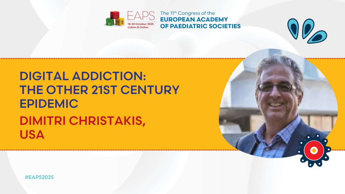 EAPS Congress (@eapscongress) on Twitter photo We’re thrilled to welcome Dr. Dimitri Christakis to #EAPS2025! 📲 He’ll tackle digital addiction in his plenary talk —how it starts in toddlerhood & its impact on child development. Mark your calendars for 20 October 2025!
🔗 Learn more: bit.ly/4h0Cz4z
<a href="/seattlechildren/">Seattle Children's</a> We’re thrilled to welcome Dr. Dimitri Christakis to #EAPS2025! 📲 He’ll tackle digital addiction in his plenary talk —how it starts in toddlerhood & its impact on child development. Mark your calendars for 20 October 2025!
🔗 Learn more: bit.ly/4h0Cz4z
<a href="/seattlechildren/">Seattle Children's</a>