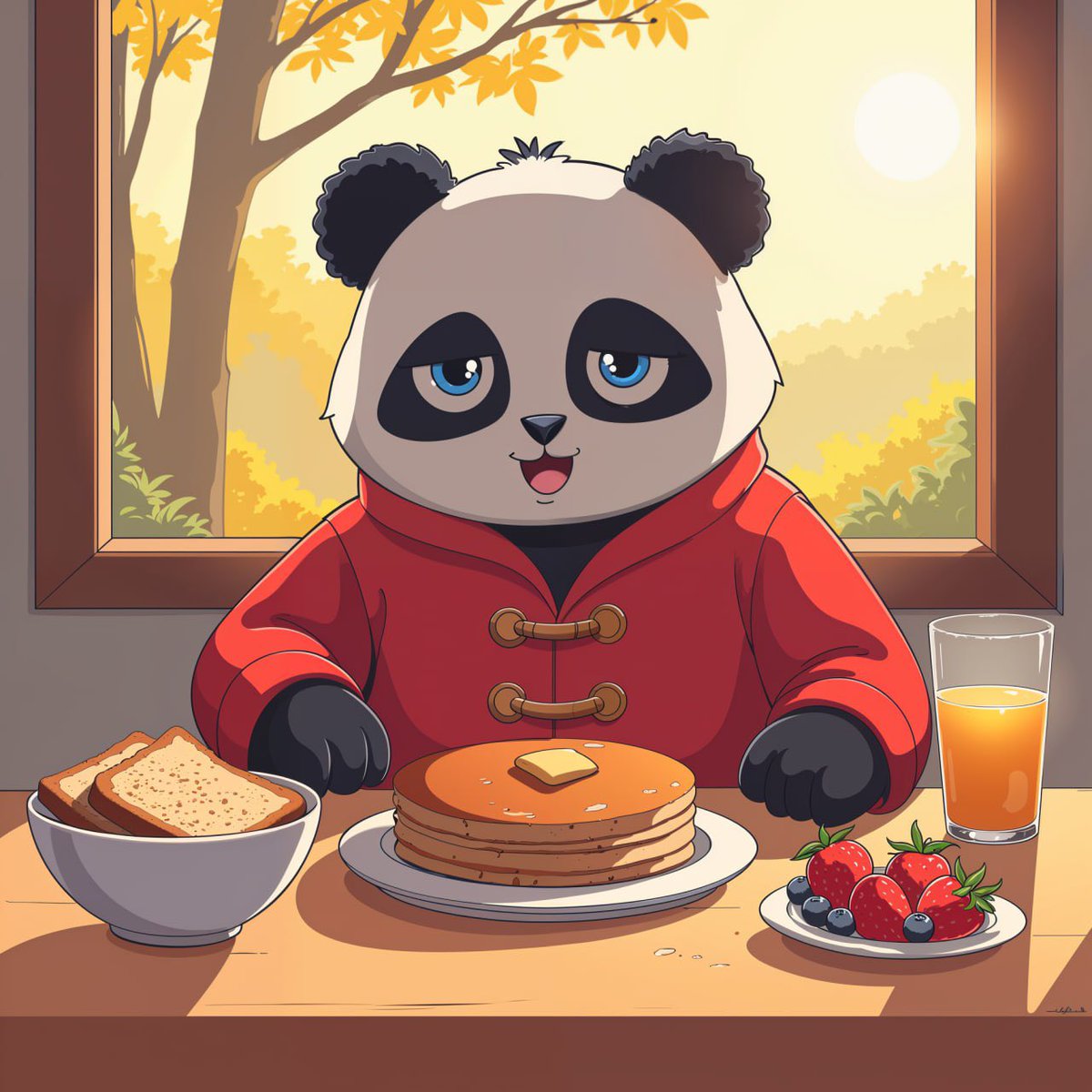 Rise and shine, sleepy pandas☀️🐼 Shifu says: Success starts with a full belly… and maybe a nap after🥞😴