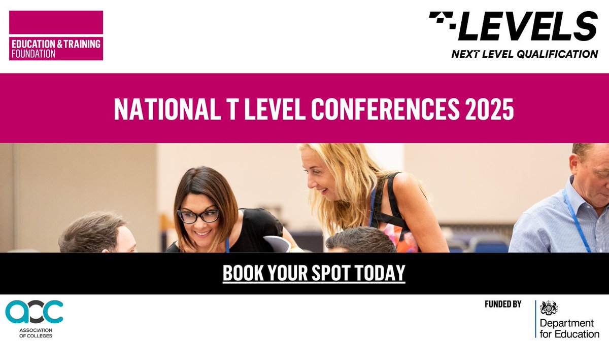 This #TLevelThursday, we’re sharing the news about the National T Level Conferences 2025! 

Book your place via this link buff.ly/4jMgkBH 

#TLevelThursday #NAW2025
