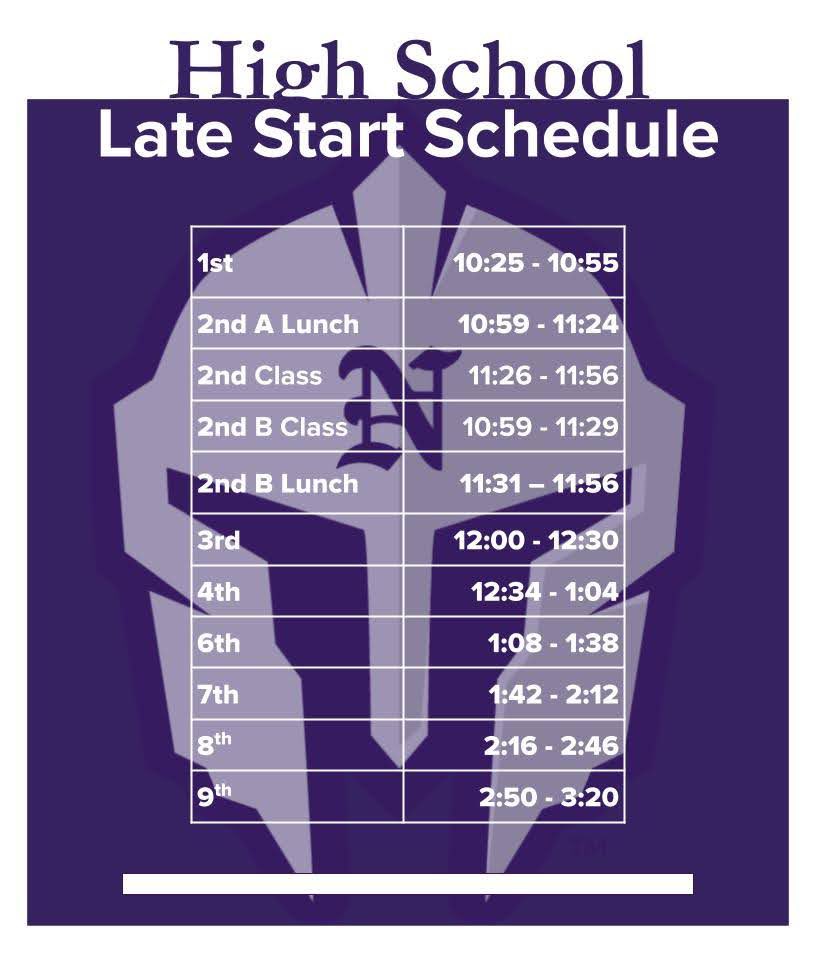 Today’s late start schedule. Check your email at 9:00 for a link to the schedule and the list of lunches.