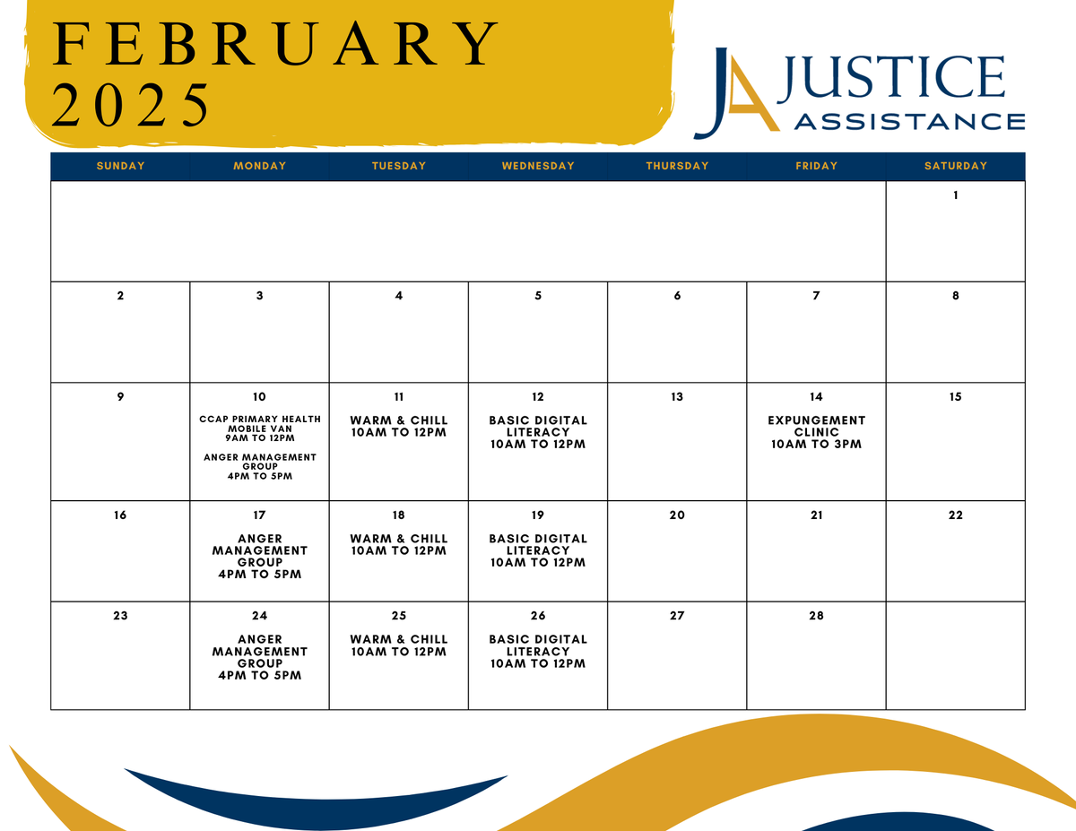 Busy week at Justice Assistance! We launched 3 new groups to support our clients:
 🔥 Anger Management– Build healthy coping skills
🎨 Warm &amp; Chill – Mindfulness through creativity
💻Basic Digital Literacy – Boost your tech skills

Join us! Register here: bit.ly/4hQlcE1