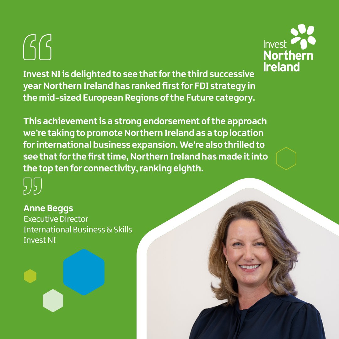 News | Northern Ireland ranks first for FDI strategy and eighth for connectivity👏

With over 1,500 international companies already set up in NI, there are many reasons why it is an attractive location for global expansion!

Read more about the rankings👉fdiintelligence.com/content/rankin…