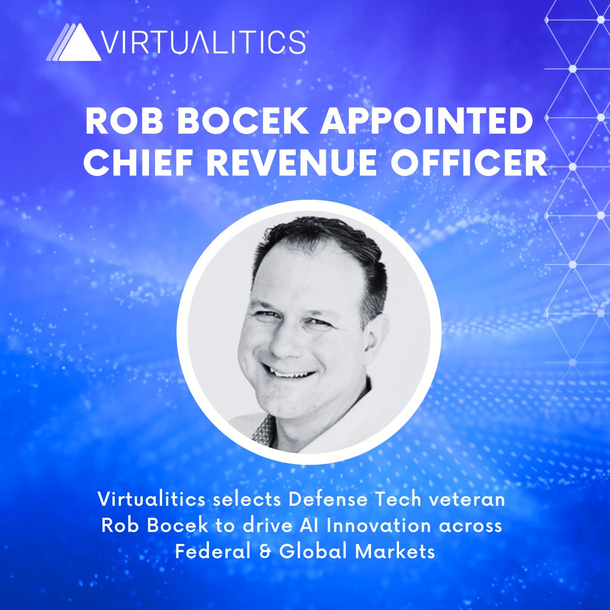 VirtualiticsAI's tweet image. Join us in congratulating Rob Bocek on his advancement to Chief Revenue Officer at Virtualitics! Rob brings unparalleled operational and commercial experience to our team as Virtualitics continues to grow.

Learn more: bit.ly/3X0J9Am