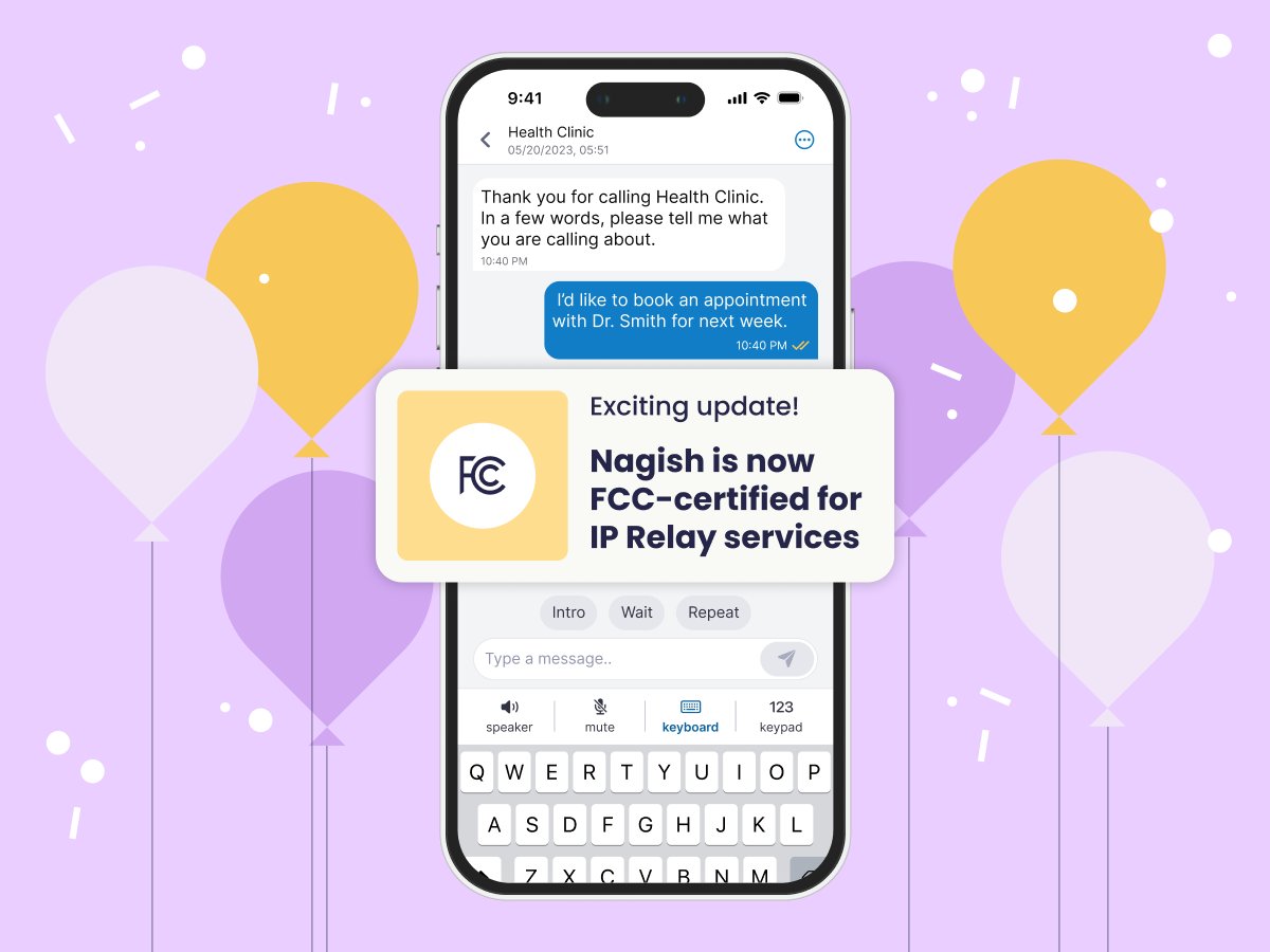 Nagish (@nagish_inc) on Twitter photo Nagish has secured our 2nd <a href="/FCC/">FCC</a> Certification in less than a year for IP Relay services.
We're proud to innovate text-based communication in a space with just one other provider in 20 years.
Learn more: nagish.com/post/fcc-certiā¦
#FCCCertified #Accessibility #Nagish Nagish has secured our 2nd <a href="/FCC/">FCC</a> Certification in less than a year for IP Relay services.
We're proud to innovate text-based communication in a space with just one other provider in 20 years.
Learn more: nagish.com/post/fcc-certiā¦
#FCCCertified #Accessibility #Nagish
