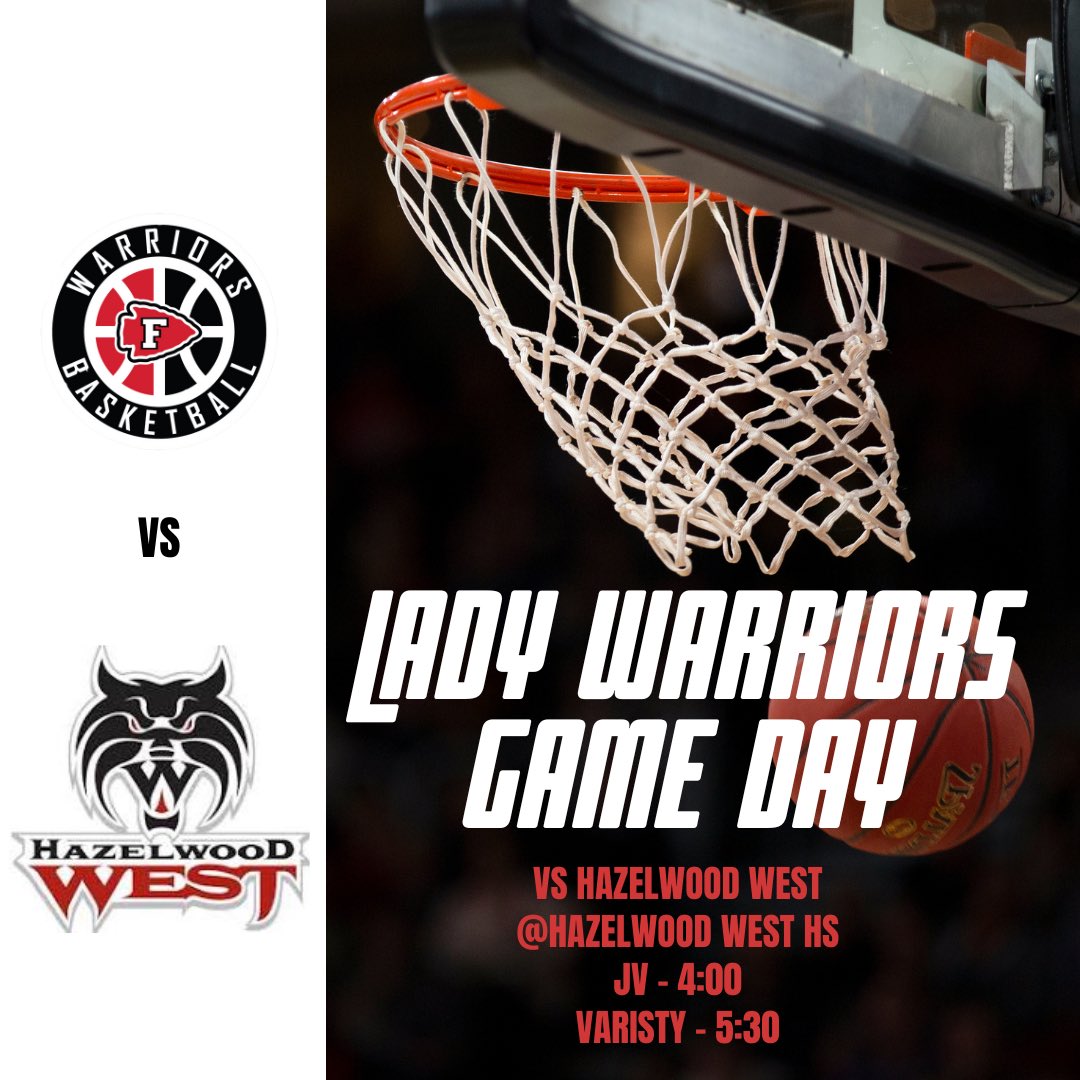 GAME DAY
Lady Warriors are on the road tonight vs Hazelwood West!
JV tips off at 4:00 and Varsity at 5:30!

#LadyWarriorsBasketball 
<a href="/GSV_STL/">Gateway Sports Venue</a> <a href="/STLhssports/">STLhighschoolsports</a> <a href="/CoryRiley11/">Cory Riley</a>