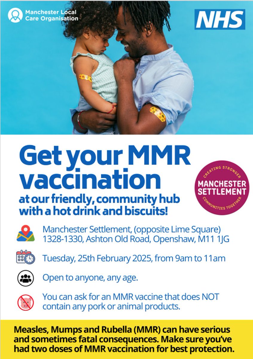 Melland High School (@mellandhigh) on Twitter photo Protect your child's health with the MMR vaccination at Manchester Settlement a safe and friendly community hub manchestersettlement.org.uk
<a href="/BrightFuturesET/">Bright Futures Educational Trust</a> #BFcommunty Protect your child's health with the MMR vaccination at Manchester Settlement a safe and friendly community hub manchestersettlement.org.uk
<a href="/BrightFuturesET/">Bright Futures Educational Trust</a> #BFcommunty
