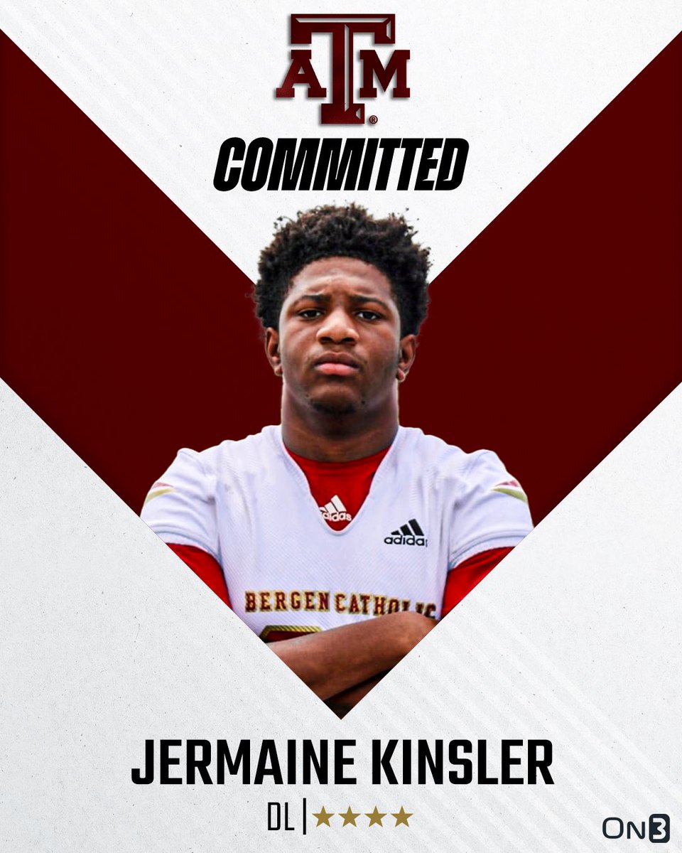 On3 Recruits (@on3recruits) on Twitter photo 🚨BREAKING🚨 4-star DL Jermaine Kinsler has committed to Texas A&M, <a href="/Hayesfawcett3/">Hayes Fawcett</a> reports👍
Read: on3.com/news/4-star-dl… 🚨BREAKING🚨 4-star DL Jermaine Kinsler has committed to Texas A&M, <a href="/Hayesfawcett3/">Hayes Fawcett</a> reports👍
Read: on3.com/news/4-star-dl…