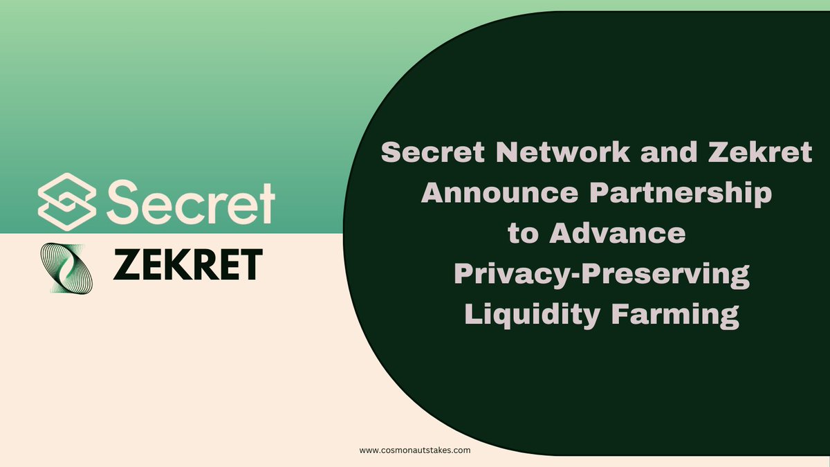 Cosmonaut Stakes | Validator ⚛️ (@cosmonautstakes) on Twitter photo 1/ Exciting news for the future of DeFi! 🥳
<a href="/SecretNetwork/">Secret Network</a> $SCRT and <a href="/ZekretProtocol/">Exposing FIDEUM/PAIRS</a> are joining forces to advance privacy-preserving liquidity farming! This partnership marks a significant step towards a more secure, compliant, and innovative DeFi ecosystem. 🧵👇🏽 1/ Exciting news for the future of DeFi! 🥳
<a href="/SecretNetwork/">Secret Network</a> $SCRT and <a href="/ZekretProtocol/">Exposing FIDEUM/PAIRS</a> are joining forces to advance privacy-preserving liquidity farming! This partnership marks a significant step towards a more secure, compliant, and innovative DeFi ecosystem. 🧵👇🏽