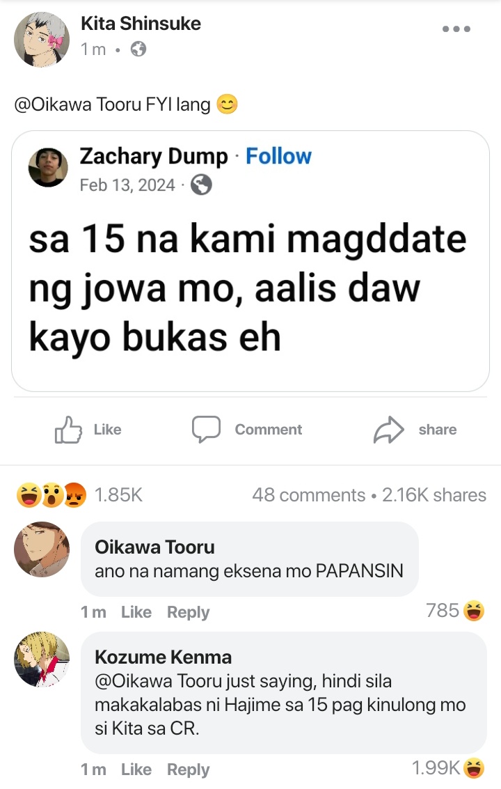 ilawrizaki's tweet photo. ✧ #haikyuu one tweet crack au — oh ayan na si kokita 😑 https://t.co/beckuTOUO0