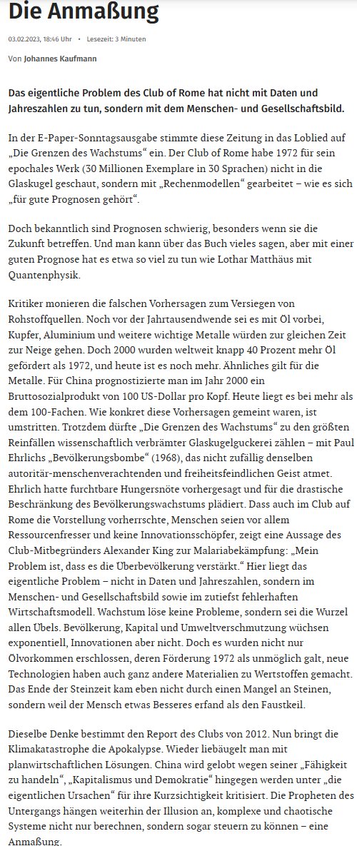 Zu den prominentesten Apokalyptikern zählt der Club of Rome, der vor zwei Jahren anlässlich des 50. Jubiläums seiner "Grenzen des Wachstums" gefeiert wurde. Damals schrieb ich dies dazu: