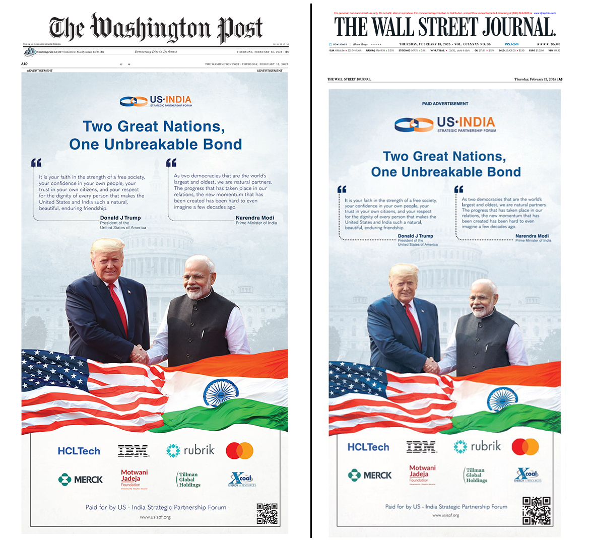 US-India Strategic Partnership Forum (@usispforum) on Twitter photo 🇺🇸🤝🇮🇳 Two Great Nations, One Unbreakable Bond!
USISPF is delighted to welcome PM <a href="/narendramodi/">Narendra Modi</a> to Washington, D.C., for meeting with President <a href="/realDonaldTrump/">Donald J. Trump</a>. The meeting of the two leaders reinforces the strength of the U.S.-India Strategic Partnership.
Grateful to our 🇺🇸🤝🇮🇳 Two Great Nations, One Unbreakable Bond!
USISPF is delighted to welcome PM <a href="/narendramodi/">Narendra Modi</a> to Washington, D.C., for meeting with President <a href="/realDonaldTrump/">Donald J. Trump</a>. The meeting of the two leaders reinforces the strength of the U.S.-India Strategic Partnership.
Grateful to our
