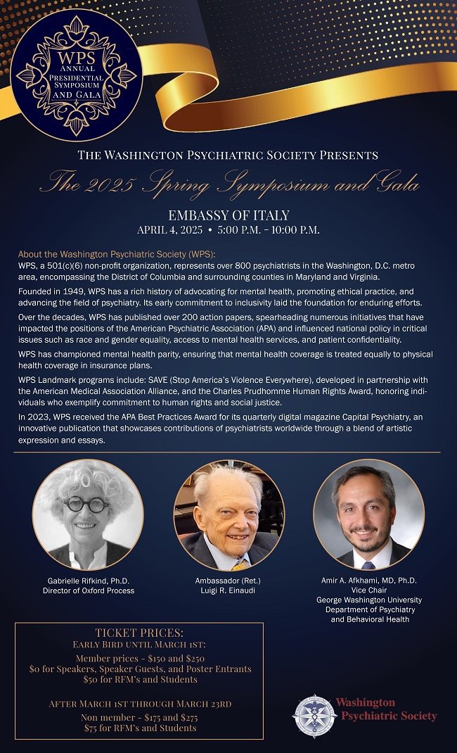 Amir A. Afkhami (@psych_doc) on Twitter photo Honored to speak at the Washington Psychiatric Society’s 2025 Presidential Symposium & Gala <a href="/ItalyinUS/">Italy in US</a>. Excited to share insights on the intersection of diplomacy & psychiatry in conflict zones. Grateful to join esteemed leaders in this vital conversation. Honored to speak at the Washington Psychiatric Society’s 2025 Presidential Symposium & Gala <a href="/ItalyinUS/">Italy in US</a>. Excited to share insights on the intersection of diplomacy & psychiatry in conflict zones. Grateful to join esteemed leaders in this vital conversation.