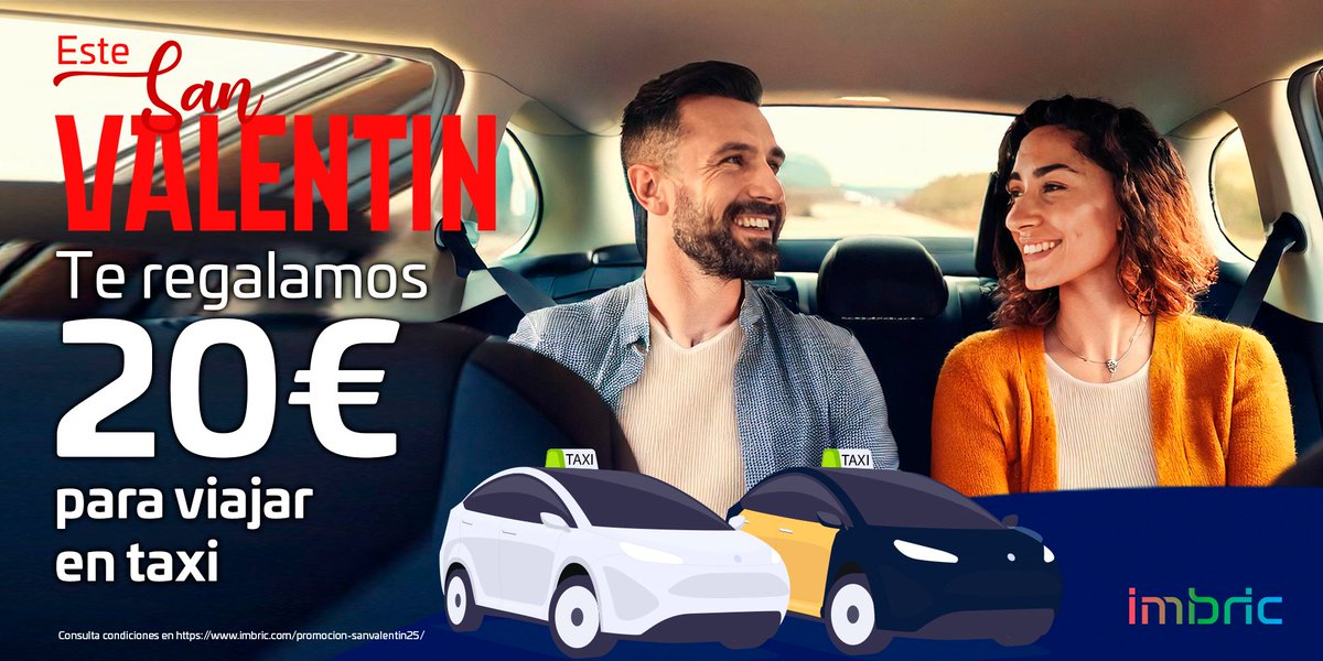 Que nada cambie tus planes este San Valentín ❤️
Desde el 13/02 hasta el 28/02, viaja en #taxi con #Imbric con: ¡hasta 20€ de #regalo para tus próximos 4 viajes!

Código: SANVALENTIN25

Aplicar promo: ow.ly/UERp50UZh35