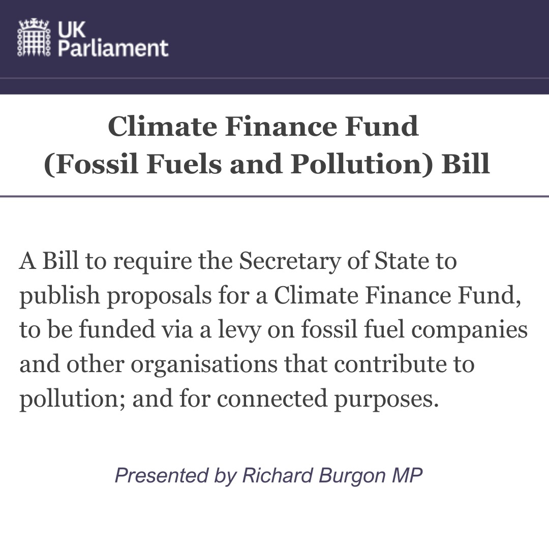 BREAKING: I'm bringing a Make Polluters Pay Bill to Parliament.

The principle is clear: fossil fuel giants and major polluters must fund the huge investment needed in climate action.

It's only right that those who’ve driven us to the cliff edge of climate catastrophe pay up.