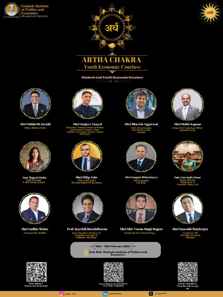 Pune Samvad (@punesamvad1) on Twitter photo Delighted to invite you to Artha Chakra 2025 - The premier Economic Conclave, hosted by Arka Forum, Gokhale Institute of Politics and Economics & Pune Samvad
February 14th to 16th Feb
Everyday 4:00 PM to 7:30 PM
Kale Hall, GIPE, Pune.
Join US !!!
<a href="/gipe_official/">Gokhale Institute of Politics and Economics</a> <a href="/ArkaGIPE/">ArkaGIPE</a> Delighted to invite you to Artha Chakra 2025 - The premier Economic Conclave, hosted by Arka Forum, Gokhale Institute of Politics and Economics & Pune Samvad
February 14th to 16th Feb
Everyday 4:00 PM to 7:30 PM
Kale Hall, GIPE, Pune.
Join US !!!
<a href="/gipe_official/">Gokhale Institute of Politics and Economics</a> <a href="/ArkaGIPE/">ArkaGIPE</a>
