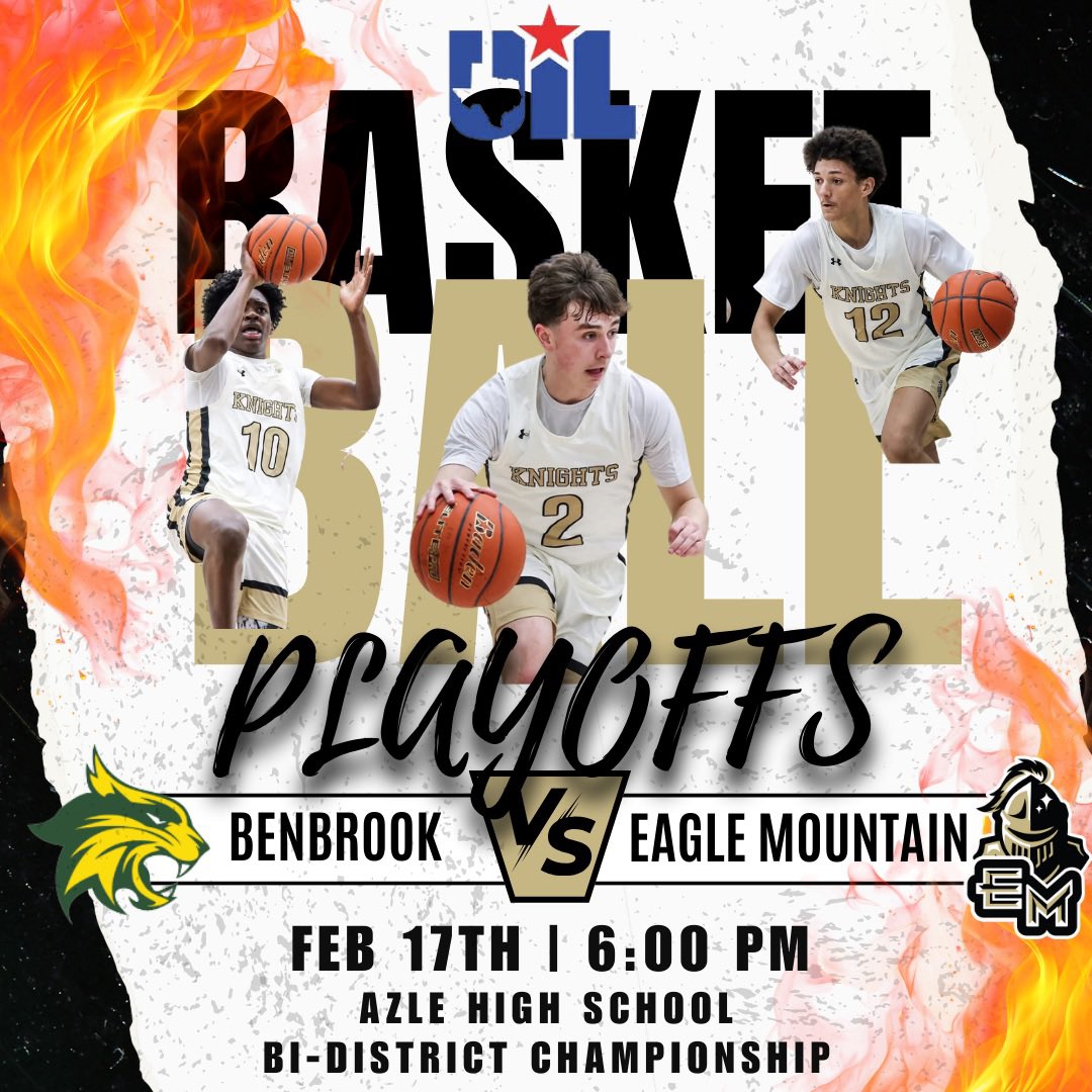 Eagle Mountain Knight Basketball (@emknightbb) on Twitter photo PLAYOFF TIME!! We need your support Monday at our Bi-District Championship at Azle High School at 6:00 PM. BE THERE AND BE LOUD! <a href="/emsisdathletics/">EMS ISD Athletics</a> <a href="/EagleMountainHS/">Eagle Mountain High School, EMS ISD</a> <a href="/coachrichbb22/">Scott Richardson</a> <a href="/hoopinsider/">Hoopinsider</a> <a href="/jeremyBmullins/">Coach Mullins</a> <a href="/EMHS_KNIGHTFB/">Eagle Mountain Football</a> <a href="/EMHS_WR/">Eagle Mountain Wrestling</a> <a href="/emhs_knightbsb/">Eagle Mountain HS Baseball</a> <a href="/emhs_knightgsoc/">Eagle Mountain Girls Soccer</a> <a href="/emhs_SB/">Eagle Mountain HS Softball</a> PLAYOFF TIME!! We need your support Monday at our Bi-District Championship at Azle High School at 6:00 PM. BE THERE AND BE LOUD! <a href="/emsisdathletics/">EMS ISD Athletics</a> <a href="/EagleMountainHS/">Eagle Mountain High School, EMS ISD</a> <a href="/coachrichbb22/">Scott Richardson</a> <a href="/hoopinsider/">Hoopinsider</a> <a href="/jeremyBmullins/">Coach Mullins</a> <a href="/EMHS_KNIGHTFB/">Eagle Mountain Football</a> <a href="/EMHS_WR/">Eagle Mountain Wrestling</a> <a href="/emhs_knightbsb/">Eagle Mountain HS Baseball</a> <a href="/emhs_knightgsoc/">Eagle Mountain Girls Soccer</a> <a href="/emhs_SB/">Eagle Mountain HS Softball</a>