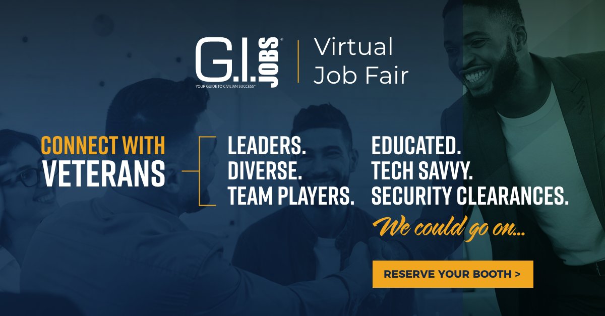 Invest in your workforce! The <a href="/GIJobsMagazine/">G.I. Jobs</a> Virtual Job Fair on 2/27 connects you with top military talent. Discover the value of military experience.

Reserve your booth: hubs.ly/Q036zpFG0

#MilitaryFriendly #VeteranHiring #MilitaryTalent #JobFair #HiringEvent