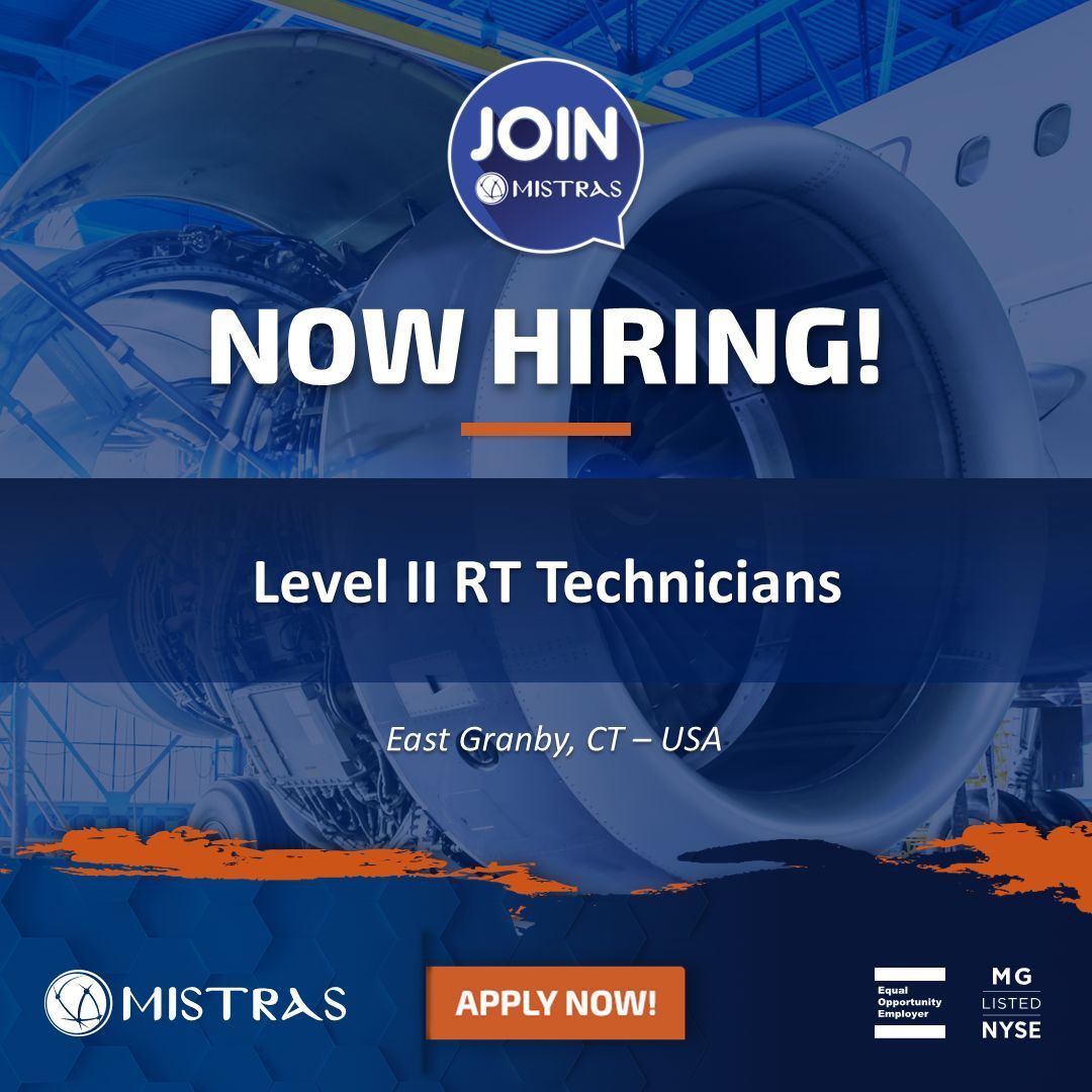 bit.ly/4ggI6Dq - MISTRAS Group (NYSE:MG) is on the lookout for Level II RT Technicians based in East Granby, CT - USA. Click the link to apply.

#TIC #Testing #Inspection #Certification #RT #Hiring