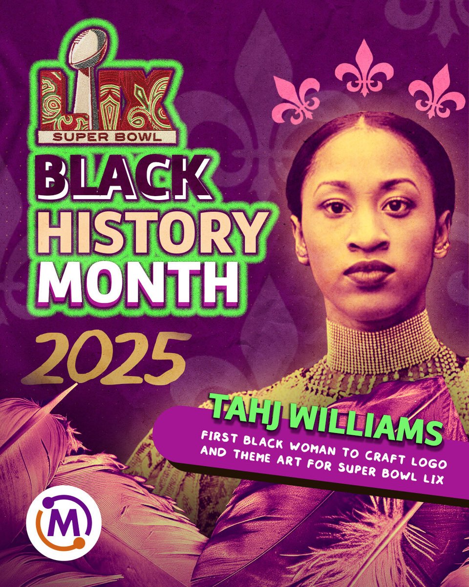 MasaiInteractiv's tweet photo. ‘Queen Tahj’ Williams: The First Black Woman to Craft Logo and Theme Art for Super Bowl LIX

https://t.co/DppT5GPVXm
https://t.co/iNSFdv92kW 

#BlackHistoryMonth2025 #BlackHistoryMonth #BlackHistory #BlackLeaders #BlackFigures 
#BlackCreators #SuperBowl #SuperBowlLIX https://t.co/OcFdmbrDUy