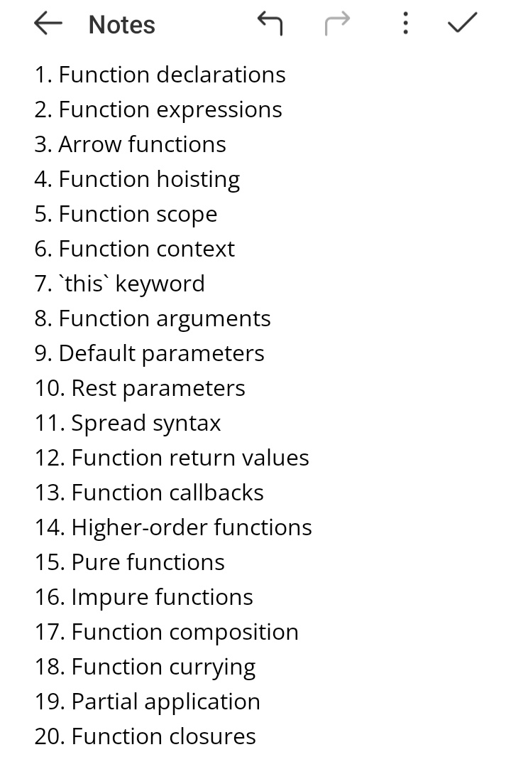 sheCodezArt's tweet image. Day 21 #60DaysJavaScript
Asked AI what do I need to know about functions in JavaScript! Will be taking em one at a time though! Practically I can handle many but theoretically I cannot EXPLAIN! Hahaha!
#letsconnect #javascript #CodingJourney #codingcommunity #CONNECT