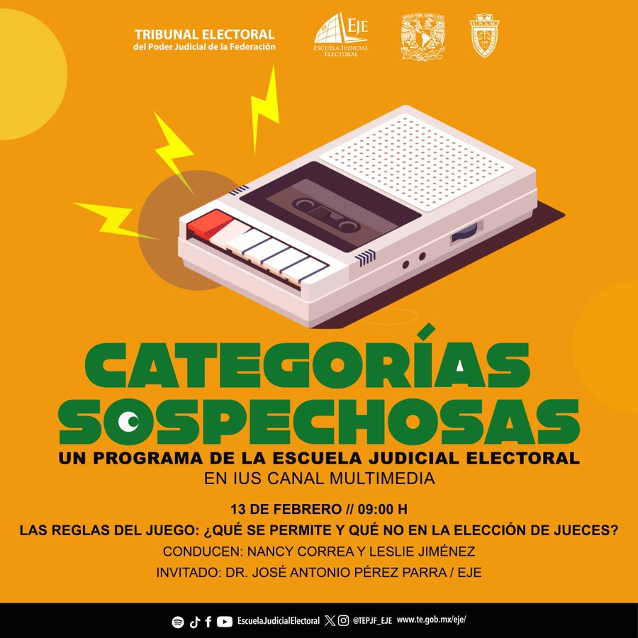 ¡Únete a #CategoríasSospechosas!

Este jueves hablamos sobre ¿qué se permite y qué no en la elección de jueces?

🎙Conducen: <a href="/Nancycorrealf/">Nancy Correa</a> y <a href="/Les_IJU/">Leslie I. Jiménez</a>
🎤Invitado: Dr. <a href="/JoseAntonioPPar/">Jose Antonio Pérez Parra</a>
🕘09:00 AM
📡Síguelo en #IUSCanalMultimedia de <a href="/DerechoUNAMmx/">Facultad de Derecho</a>