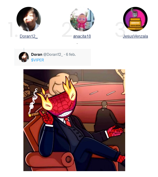 🚀 This week’s winning memecoin is $Viper! 🐍🔥

🎉 Giveaway Winners: 🎉

Congrats to:
<a href="/Doran12_/">Doran 🍎</a> 
<a href="/anacita18/">MamaSing</a> 
<a href="/JesusVenzala/">Manuel</a> 

Each of you gets 350K $Viper! 🎁 DM us with your ADA address.

Missed out? No worries—another giveaway is coming in a few days! Stay tuned! 🔥🚀