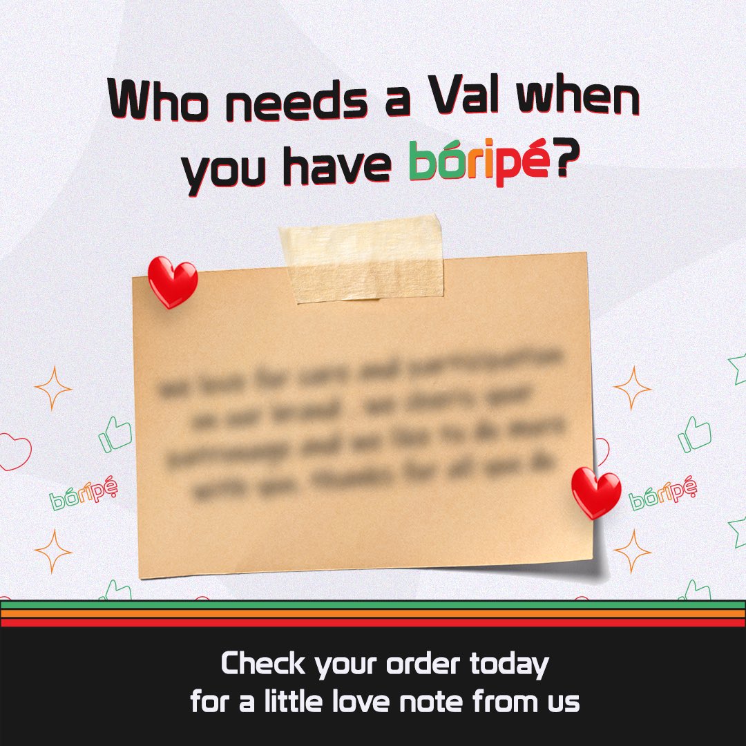 boripefoods's tweet photo. Valentine’s Day is tomorrow! 

We wanted to be the first to wish you Happy Valentine’s! ❤️

Check your order today for a little love note from us. 

Order now! - https://t.co/76WRJ7eE0t

#valentinesday #spreadinglovethroughfood #foodisalovelanguage #africanmealsonly #boripefoods https://t.co/8MRYGkNw4v