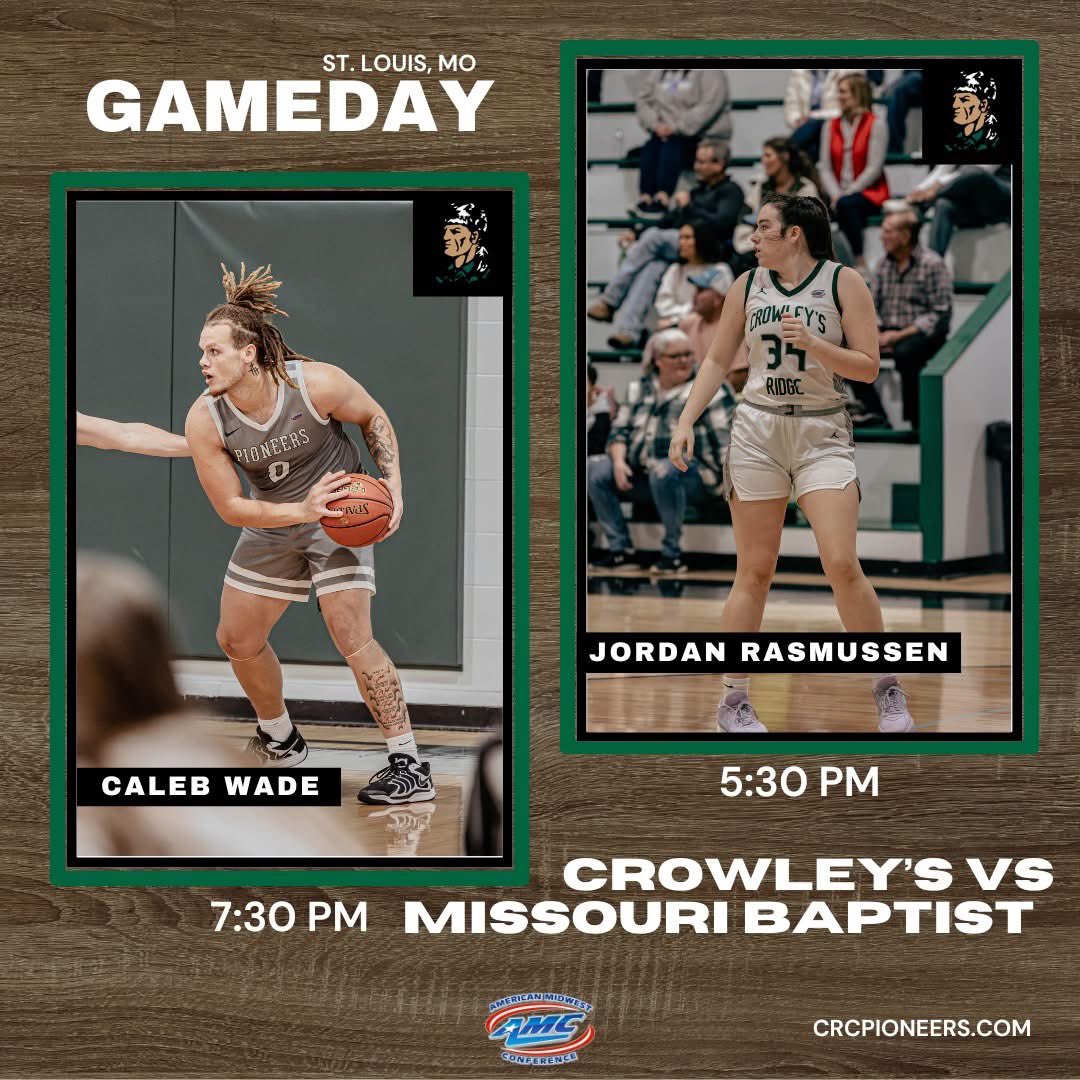 Pioneer Basketball GAMEDAY! Men's and Women's Basketball hit the road for a conference matchup against Missouri Baptist this evening in St. Louis. #GoPioneers 

Here is a link to the contests: spartandigitalnetwork.com

Graphic by Paige Glenn (CRC Marketing Major '25)