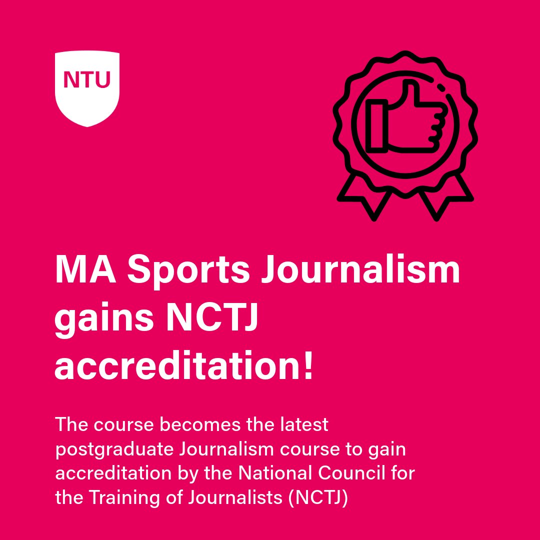 We're proud to announce that the #NTUHum MA Sports Journalism course has gained accreditation from the National Council for the Training of Journalists (NCTJ)!🎉

If you'd like to find out more about our MA Sports Journalism course, head to:
🔗ntu.ac.uk/course/arts-an…