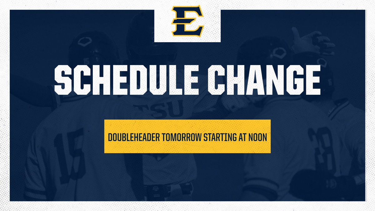ETSU_Baseball's tweet photo. 🚨𝙎𝘾𝙃𝙀𝘿𝙐𝙇𝙀 𝘼𝙇𝙀𝙍𝙏🚨

We have adjusted the schedule for our series this weekend vs. Northern Kentucky. We will play a doubleheader starting at Noon tomorrow. The day/time of the third game is currently TBD. 

#ETSUTough | #Together https://t.co/AtTdmltvLY